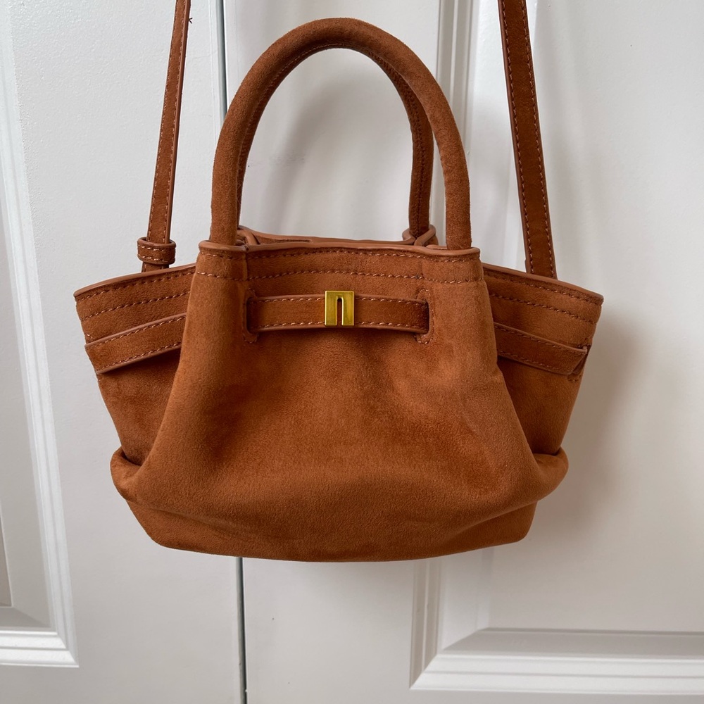 Brown Faux Suede Crossbody Dumpling Bag